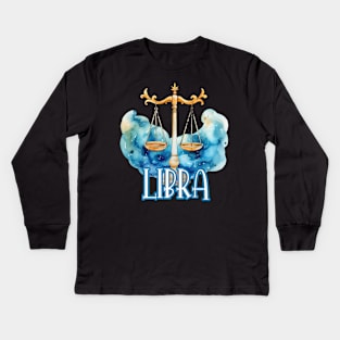 Libra in Watercolor Kids Long Sleeve T-Shirt